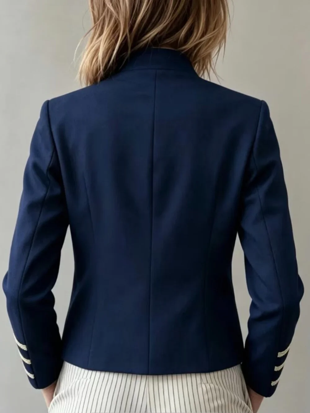 Navy Style Blazer with Golden Striped Buttons Jacket